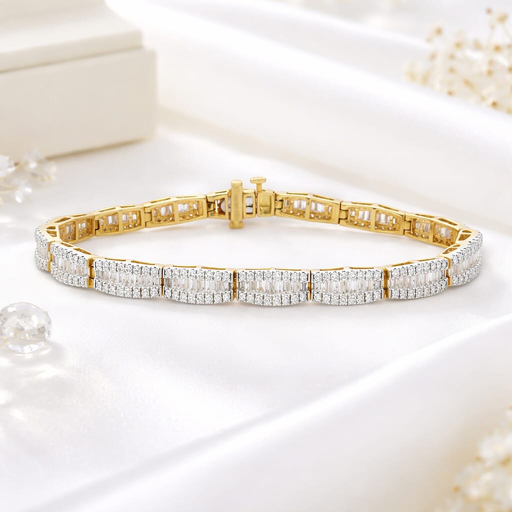 LUXURIANT 4.25 Ct. Lab Grown Diamond Cluster Link Bracelet with Box Clasp in 18K Vermeil Yellow Gold Over Sterling Silver 7.5 Inch (SI-GH) 8371053 2