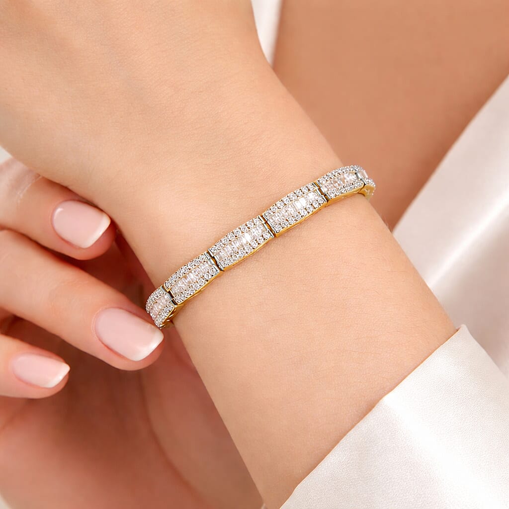 LUXURIANT 4.25 Ct. Lab Grown Diamond Cluster Link Bracelet with Box Clasp in 18K Vermeil Yellow Gold Over Sterling Silver 7.5 Inch (SI-GH) 8371053 3