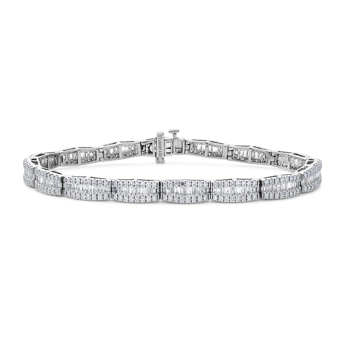 LUXURIANT 4.25 Ct. Lab Grown Diamond Cluster Link Bracelet (Size - 7.5) with Box Clasp in Rhodium Overlay Sterling Silver (SI-GH) 8371054 0