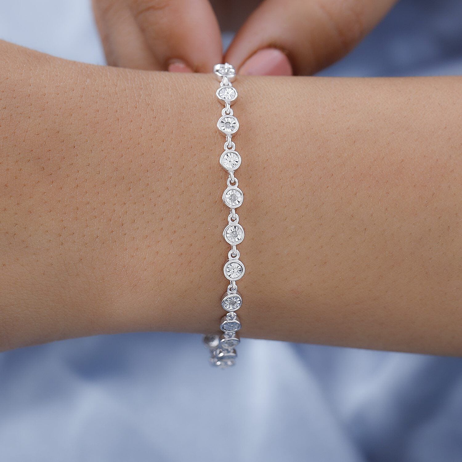 NY Close Out Deal - Diamond Bracelet (Size - 7.5) in Platinum Overlay Sterling Silver 7267373 3