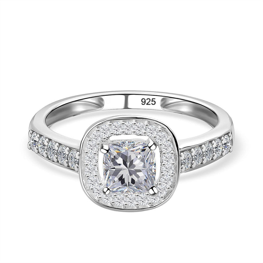 NY Close Out - Simulated Diamond Halo Ring in Sterling Silver