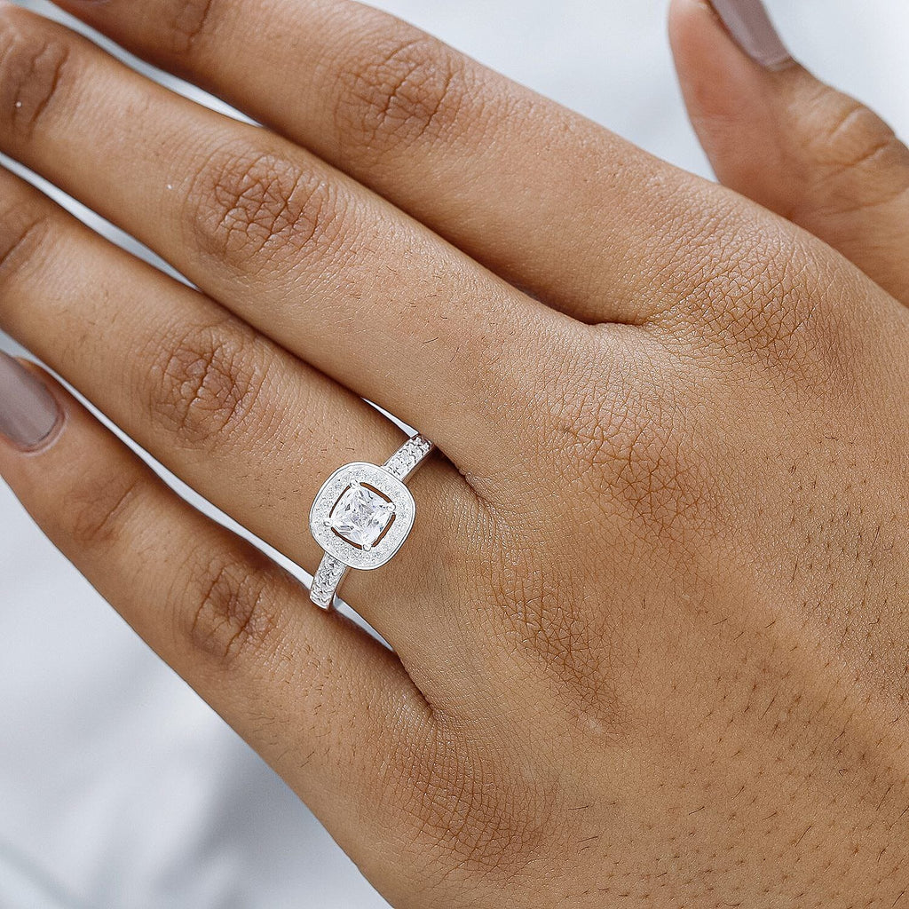 NY Close Out - Simulated Diamond Halo Ring in Sterling Silver