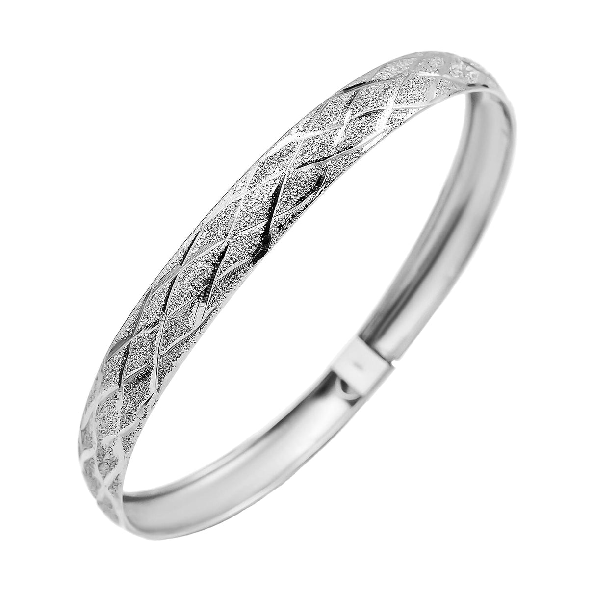 NY Close Out - Sterling Silver Platinum Overlay Textured Bangle (Size 7) 7167371 0
