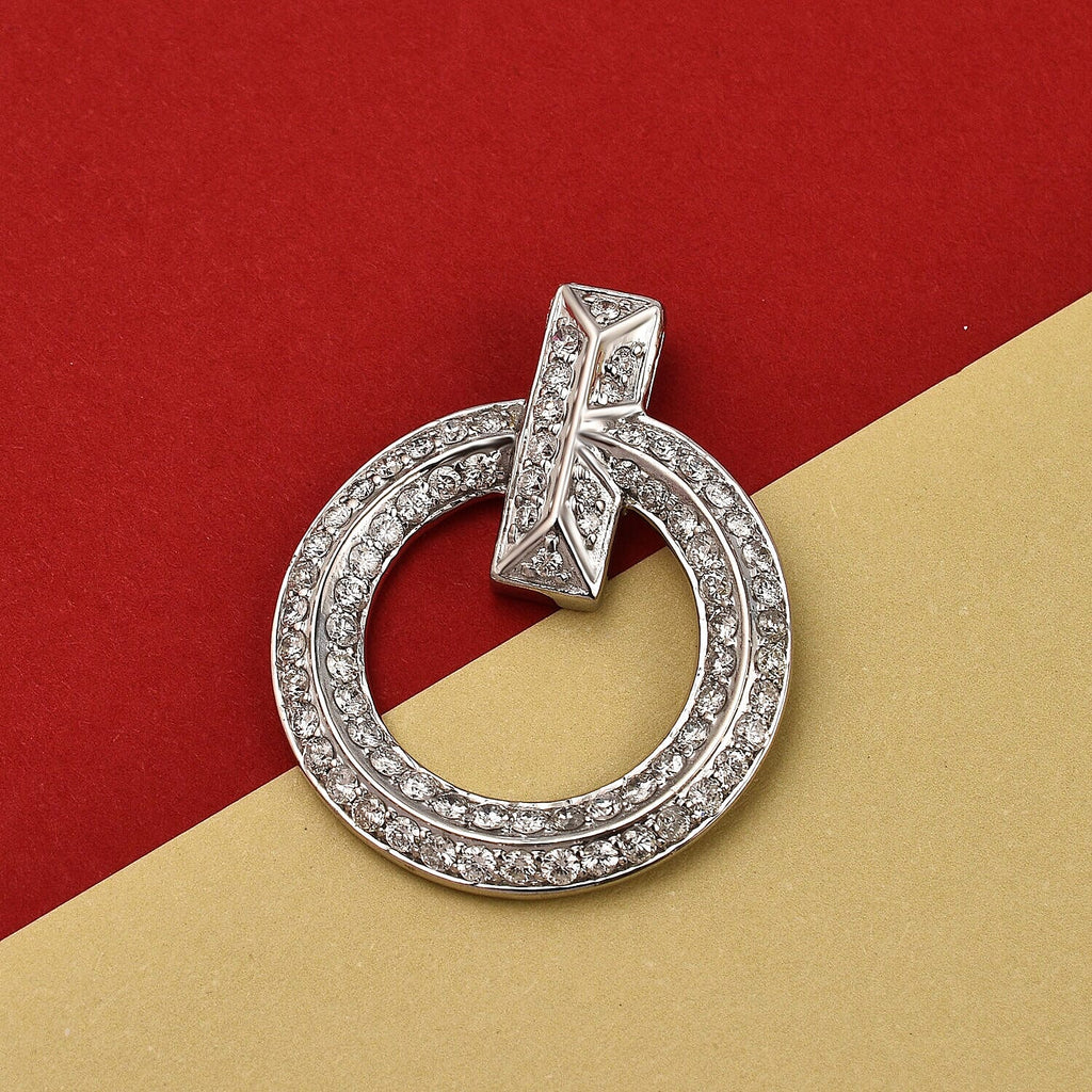 NY Closeout - 14K White Gold Diamond (I1-I2-G-H) Circle Pendant 1.03 Ct.