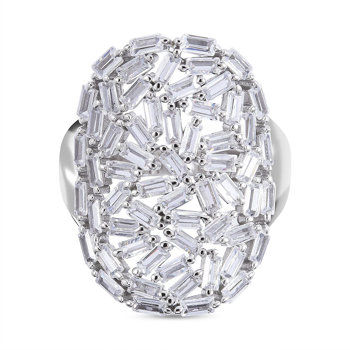 NY Closeout - ELANZA Cubic Zirconia Cluster Ring in Rhodium Overlay Sterling Silver, Silver Wt. 5.60 Gms 7255814 0