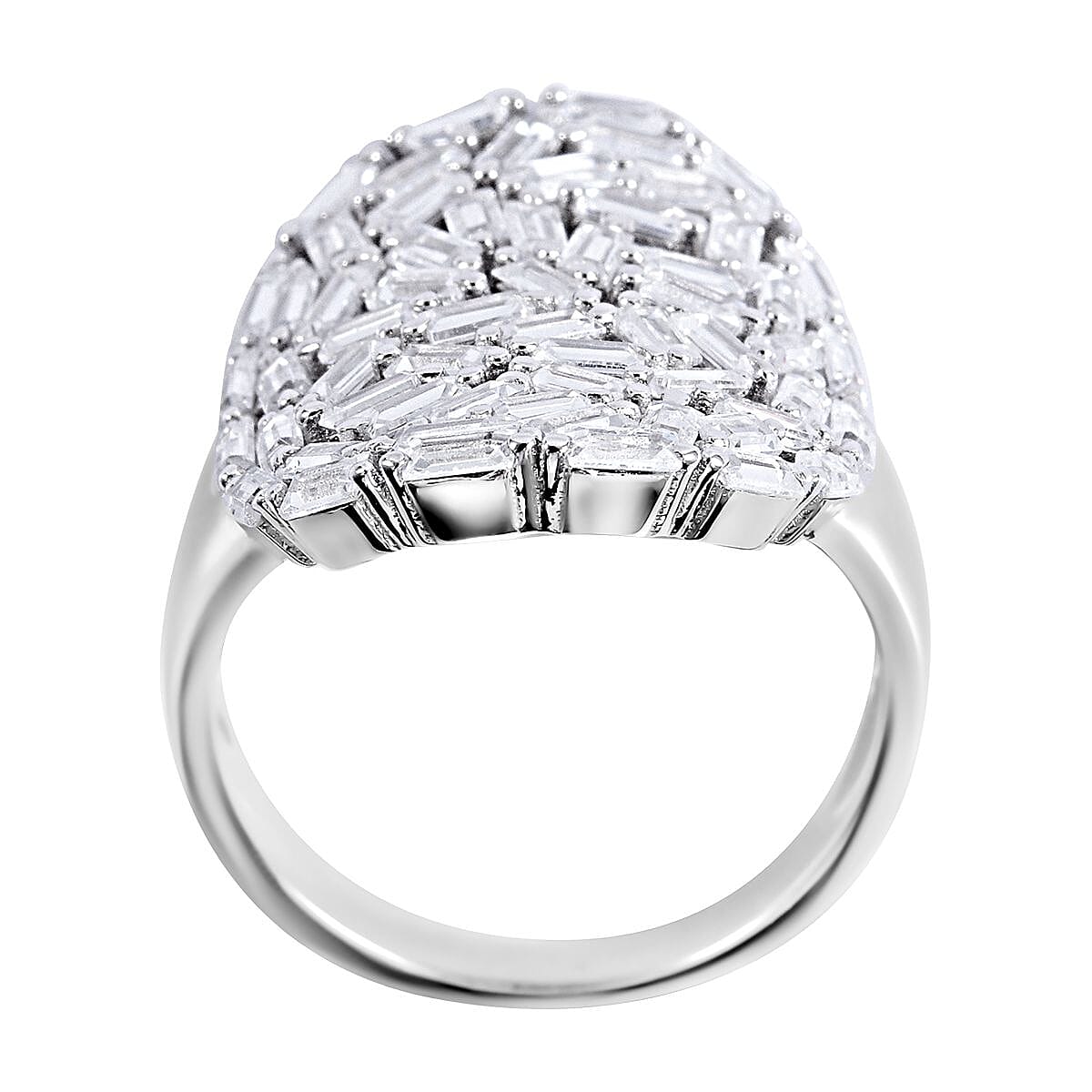NY Closeout - ELANZA Cubic Zirconia Cluster Ring in Rhodium Overlay Sterling Silver, Silver Wt. 5.60 Gms 7255814 4