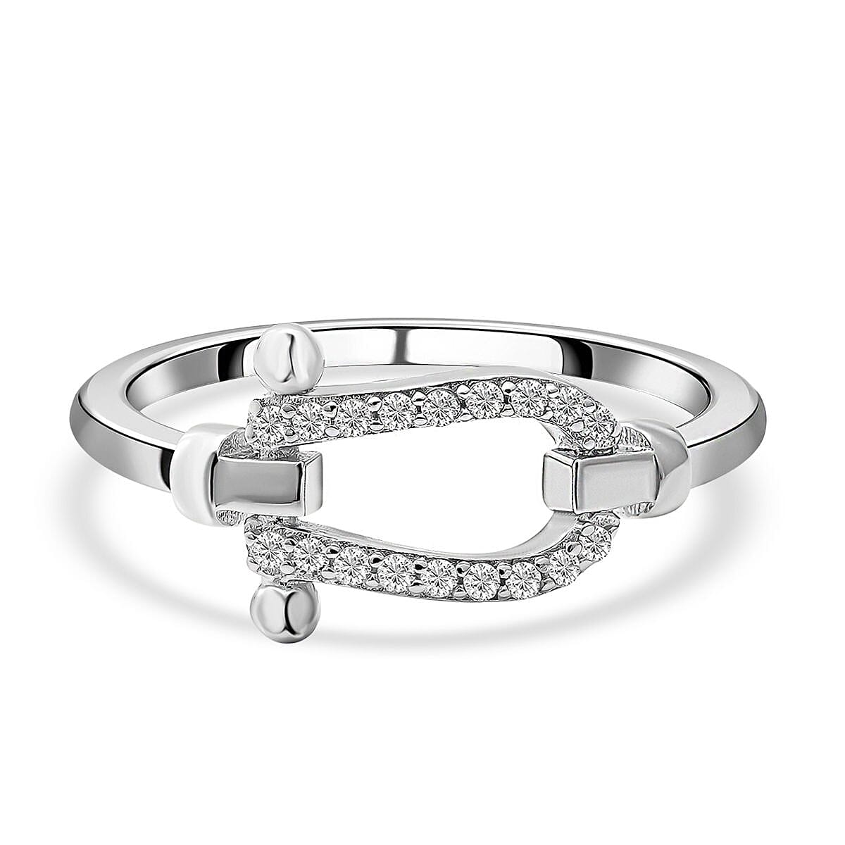 ELANZA Simulated Diamond Horseshoe Ring in Rhodium Overlay Sterling Silver 7212794 1