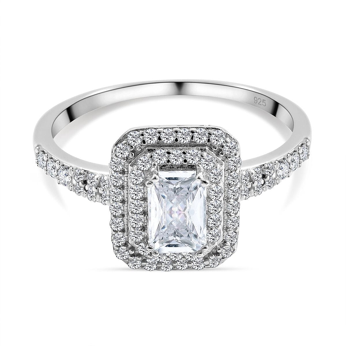 NY Closeout - Simulated Diamond Halo Ring in Rhodium Overlay Sterling Silver 7255603 0
