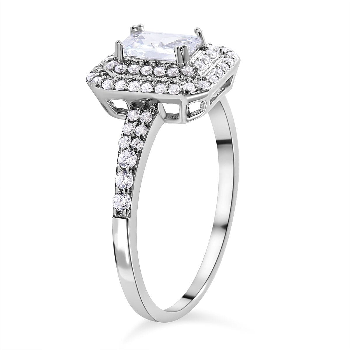 NY Closeout - Simulated Diamond Halo Ring in Rhodium Overlay Sterling Silver 7255603 6