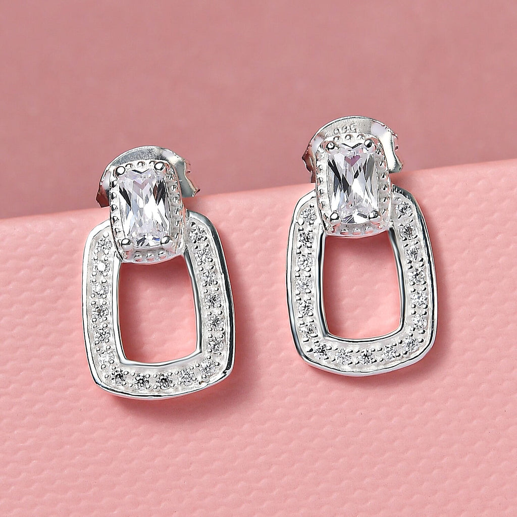 NY Closeout - ELANZA Simulated Diamond Stud Push Back Earrings in Sterling Silver