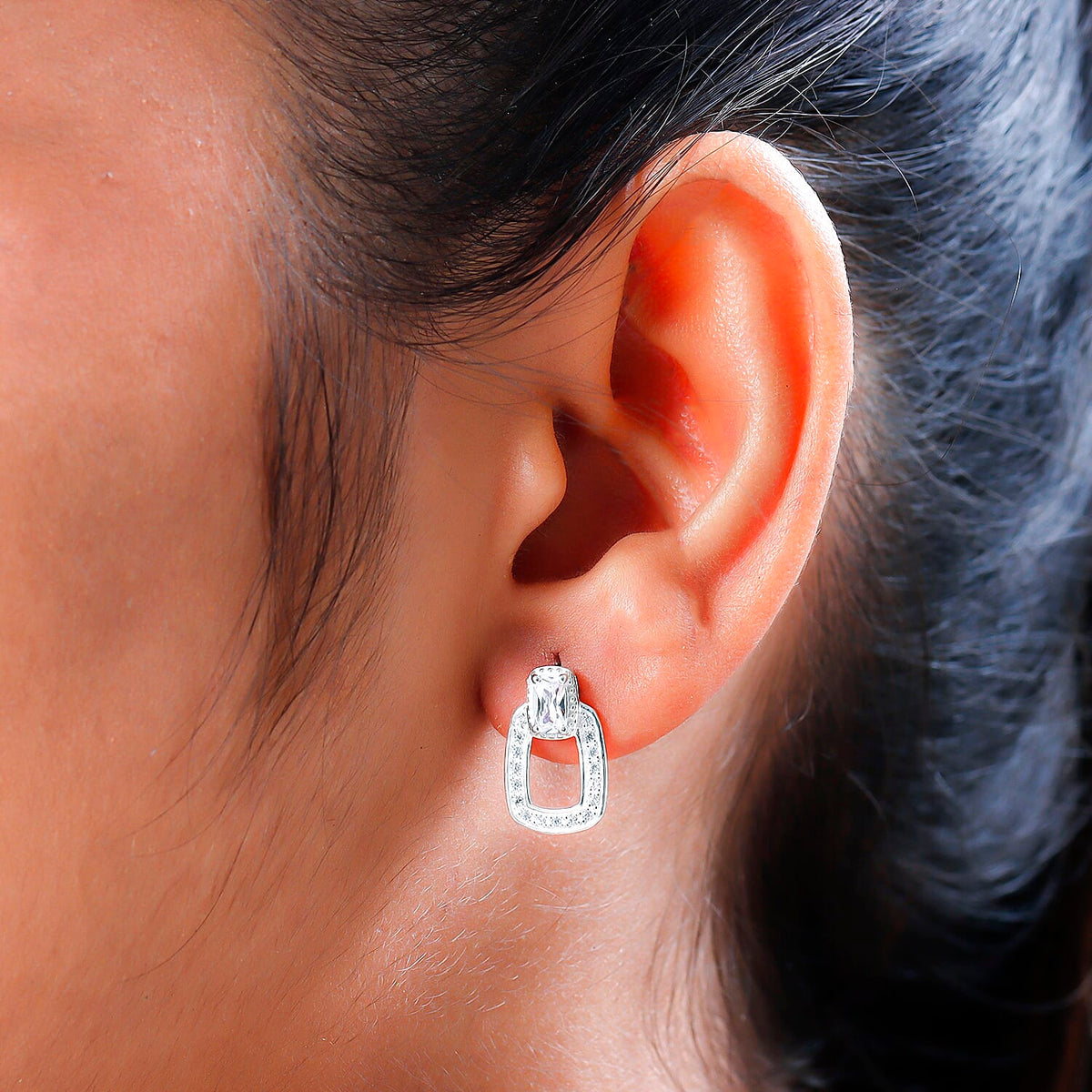 NY Closeout - ELANZA Simulated Diamond Stud Push Back Earrings in Sterling Silver 7061388 3