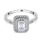 NY Closeout - Simulated Diamond Halo Ring in Rhodium Overlay Sterling Silver