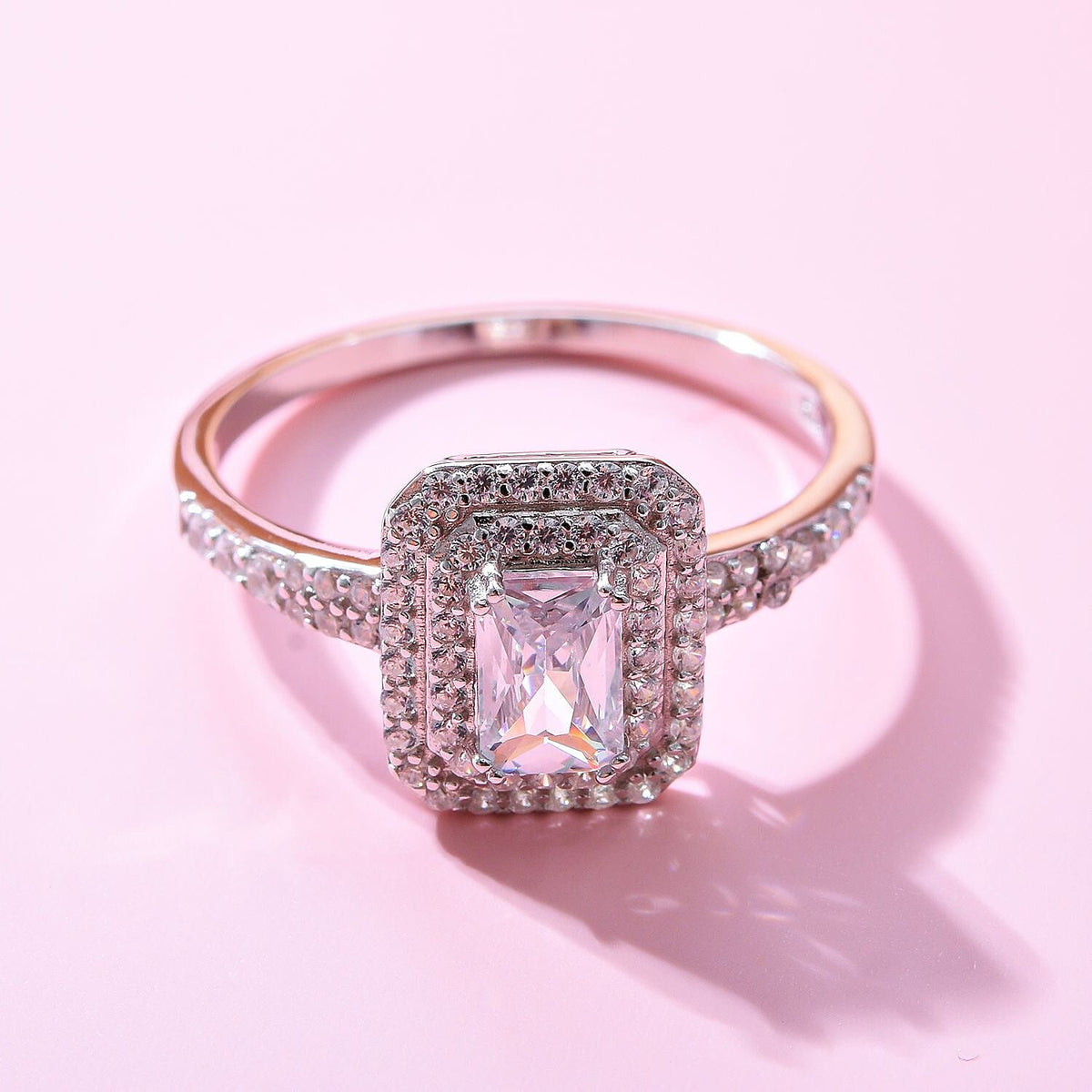 NY Closeout - Simulated Diamond Halo Ring in Rhodium Overlay Sterling Silver 7255603 3