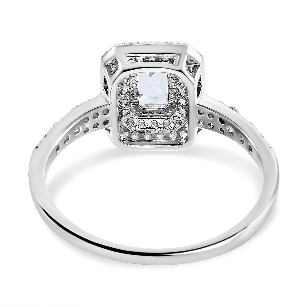 NY Closeout - Simulated Diamond Halo Ring in Rhodium Overlay Sterling Silver 7255603 9