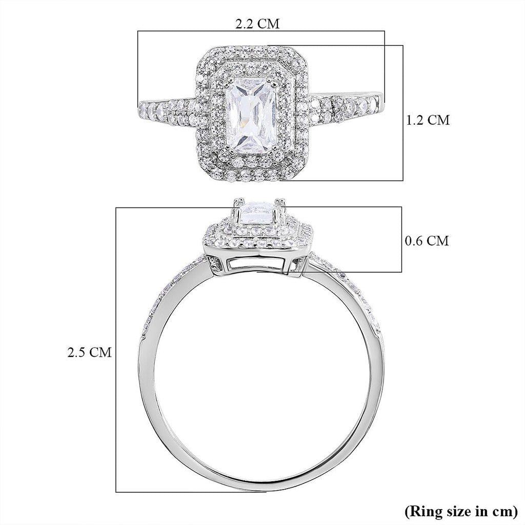 NY Closeout - Simulated Diamond Halo Ring in Rhodium Overlay Sterling Silver