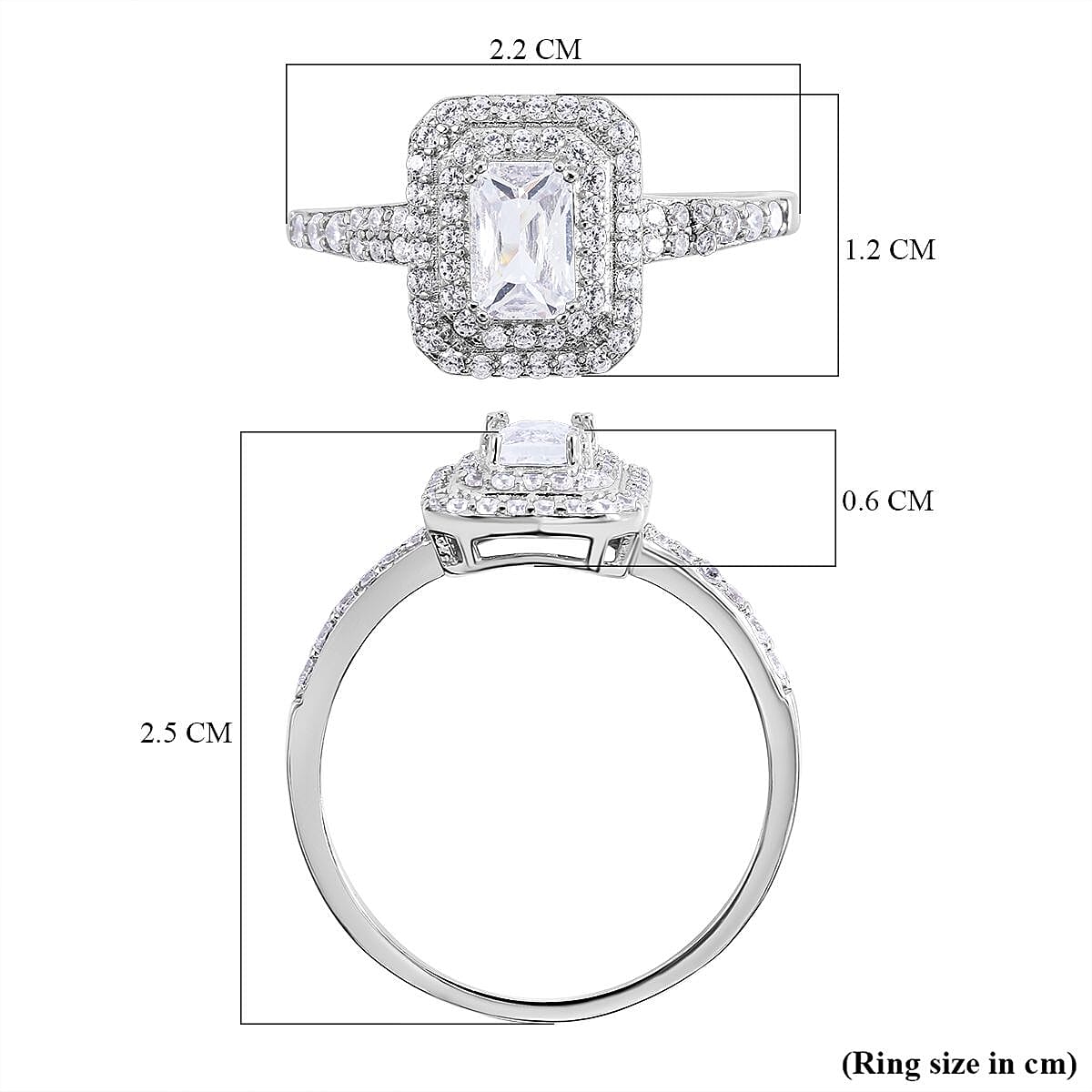 NY Closeout - Simulated Diamond Halo Ring in Rhodium Overlay Sterling Silver 7255603 11