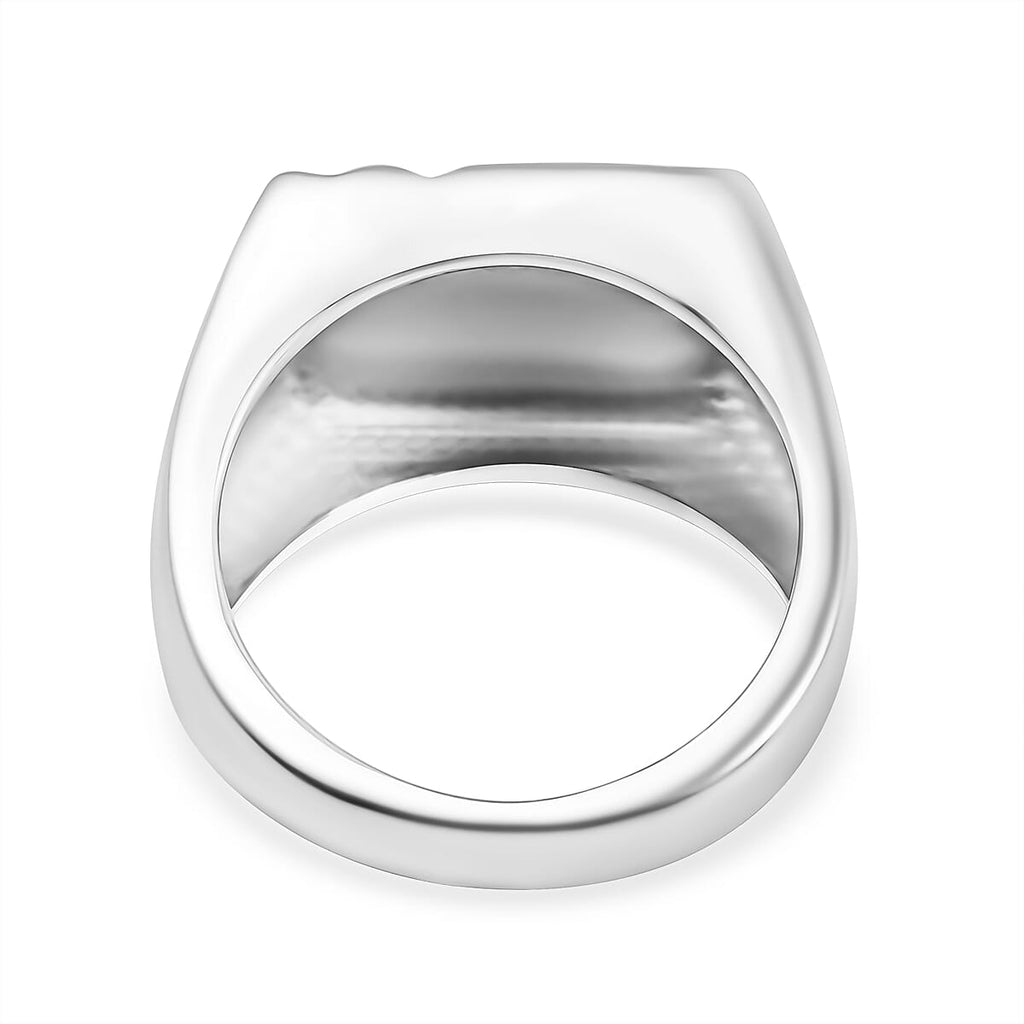 NY Closeout - Zirconia Solitaire Signet Ring in Rhodium Overlay Sterling Silver, Silver Wt. 5.50 Gms