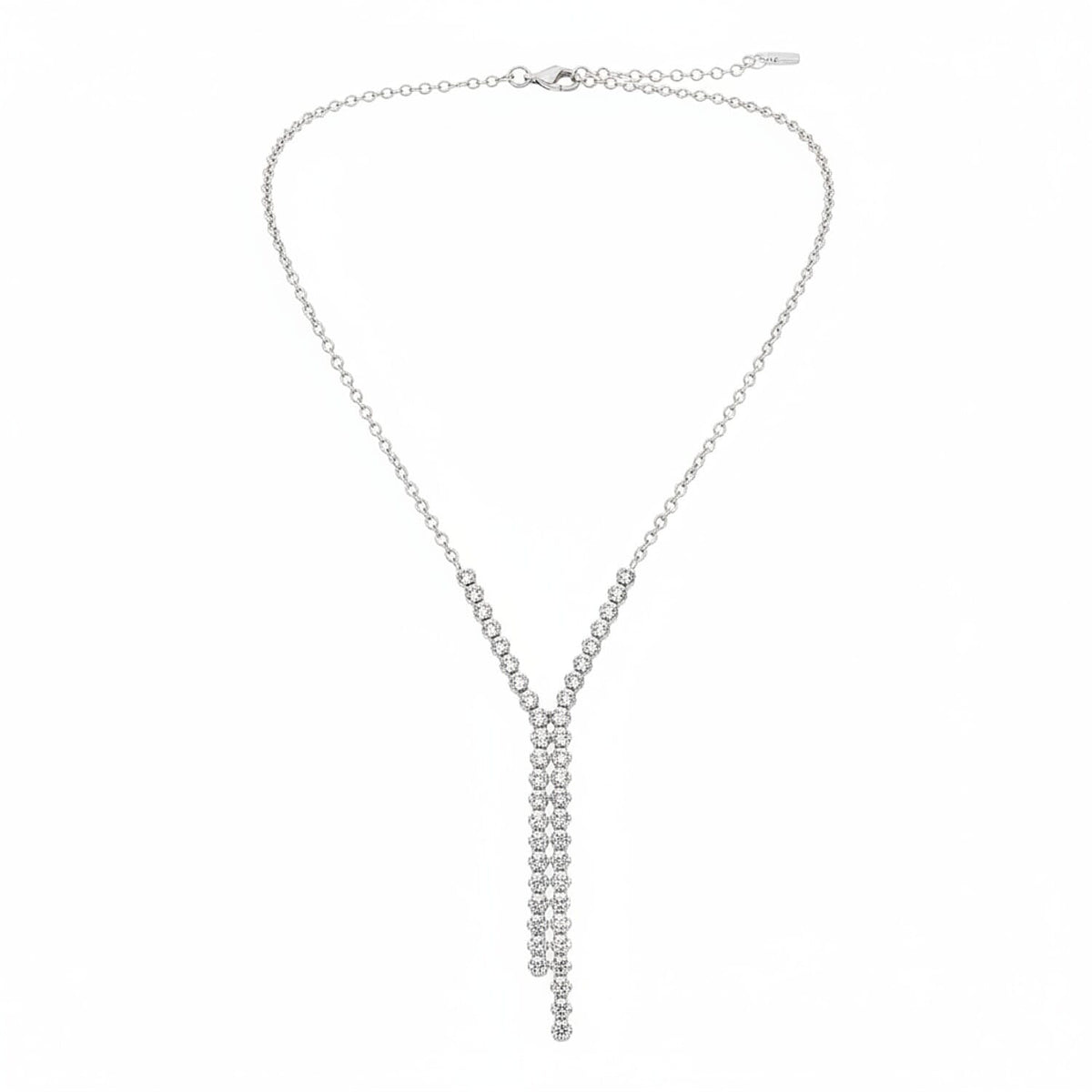 NY Designer Closeout - Cubic Zirconia Cascade Necklace (Size 16-18) with Lobster Clasp in Rhodium Overlay Sterling Silver 8376267 1
