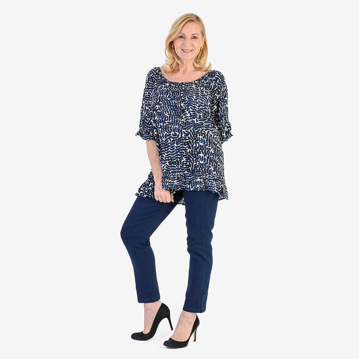 Nabella Women's Abstract Leaves Print Relaxed Fit Top (Size 16) - Blue 8057102 2