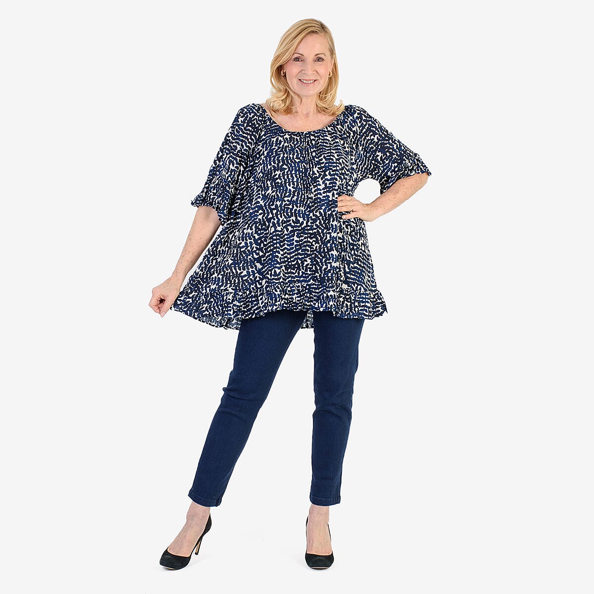 Nabella Women's Abstract Leaves Print Relaxed Fit Top (Size 18) - Blue 8057103 0