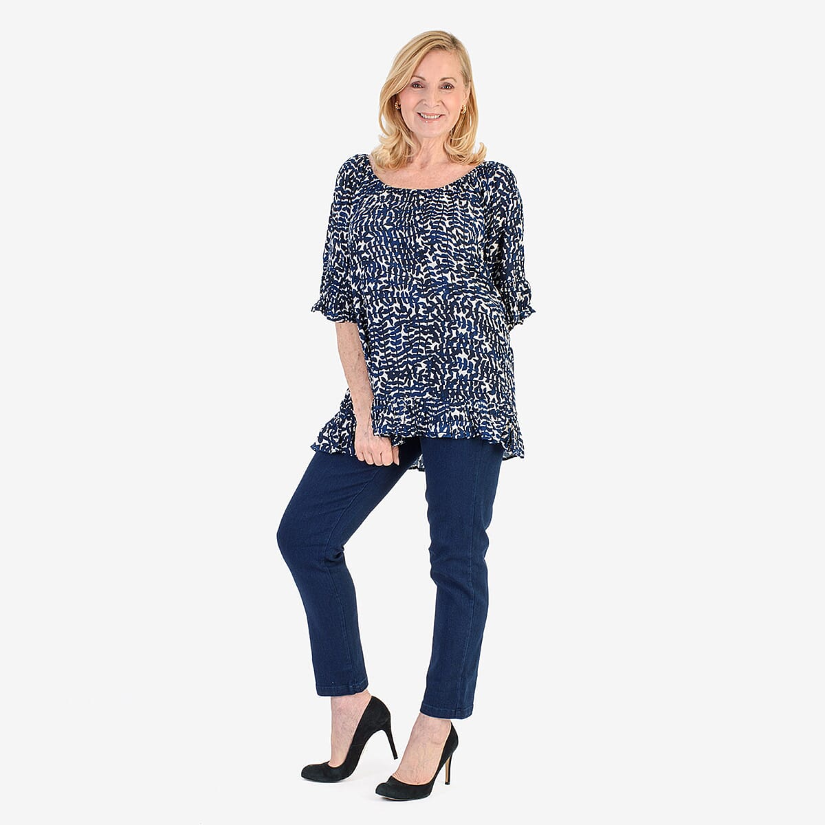Nabella Women's Abstract Leaves Print Relaxed Fit Top (Size 18) - Blue 8057103 1