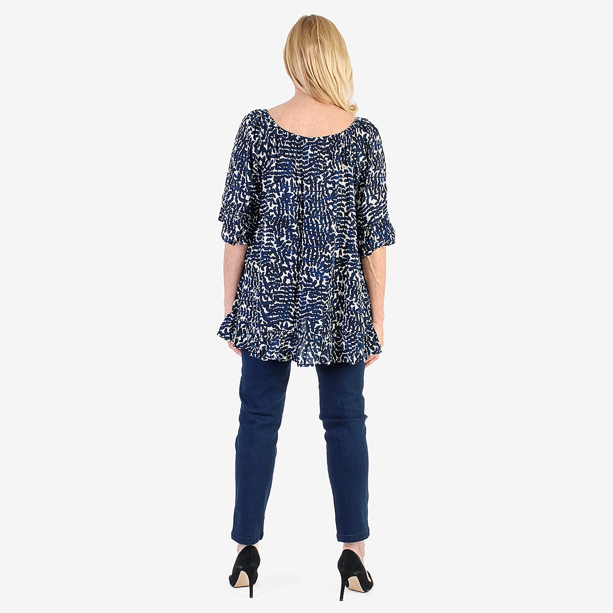 Nabella Women's Abstract Leaves Print Relaxed Fit Top (Size 18) - Blue 8057103 2