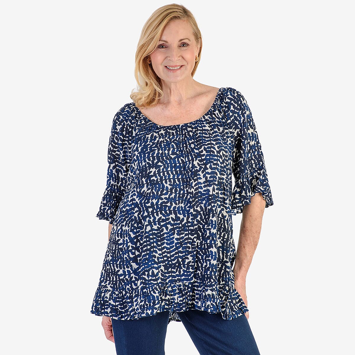Nabella Women's Abstract Leaves Print Relaxed Fit Top (Size 18) - Blue 8057103 4