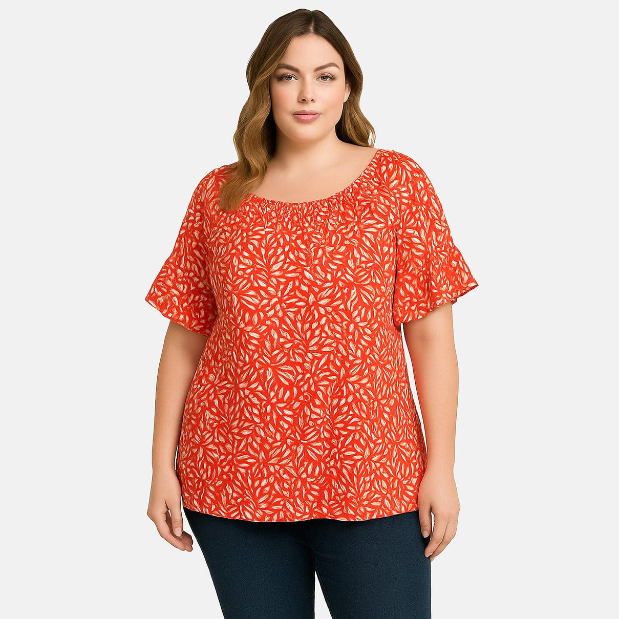 Nabella Women's Mini Leaf Print Relaxed Fit Top 8057114 0
