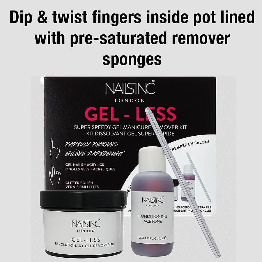 Nails Inc- Gel-Less Remover Kit (Incl. Remover Pot, Conditioning Acetone - Zebra File) 3578406 1