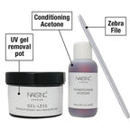 Nails Inc- Gel-Less Remover Kit (Incl. Remover Pot, Conditioning Acetone - Zebra File)