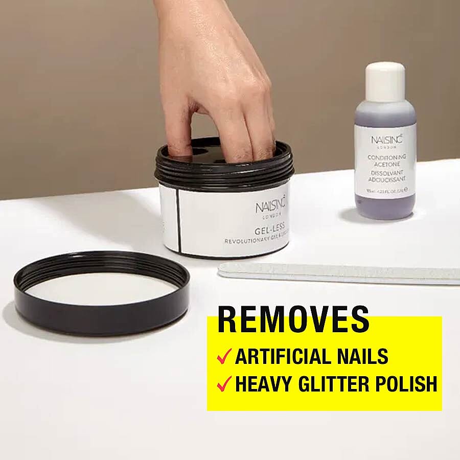 Nails Inc- Gel-Less Remover Kit (Incl. Remover Pot, Conditioning Acetone - Zebra File) 3578406 3