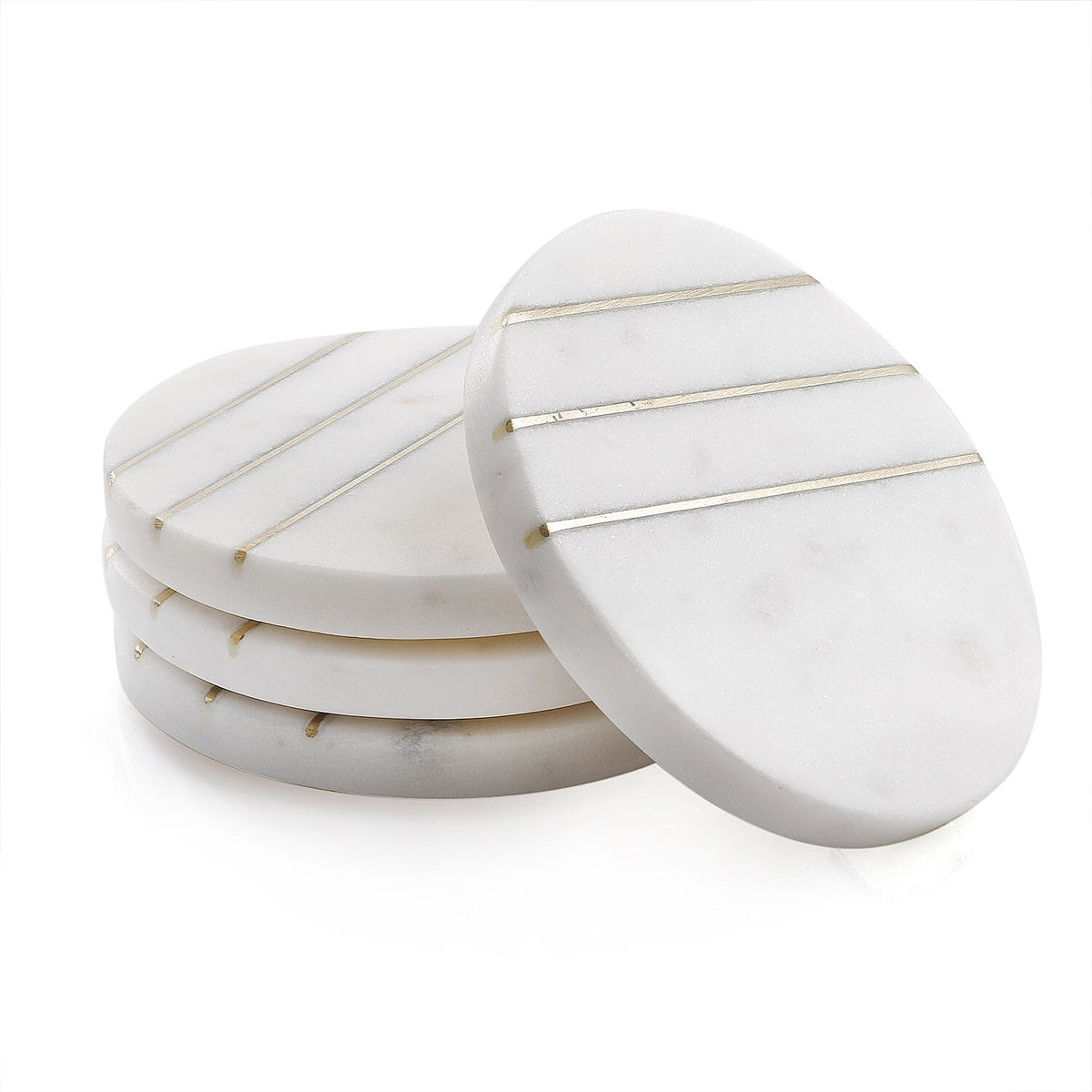 Nakkashi Set of 4 Round Shape Marble Coasters with Brass Stripes 7798809 0