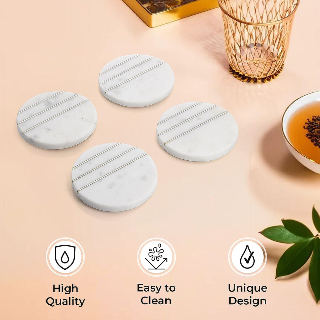 Nakkashi Set of 4 Marble  Coasters (Size 10x10x10 cm) - White & Black