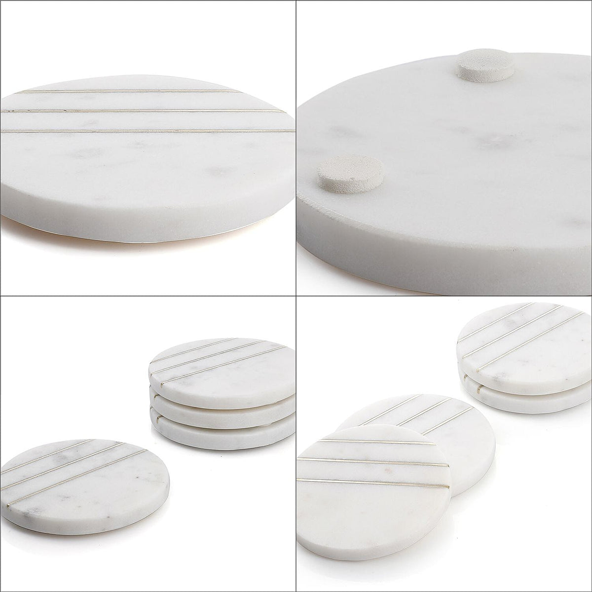 Nakkashi Set of 4 Round Shape Marble Coasters with Brass Stripes 7798809 6