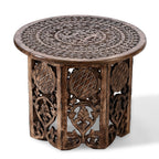 NAKKASHI Hand Carved Mango Wood Table (Size 68x68x51Cm) Natural Finish