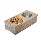 Nakkashi Handcarved Bone Print Pet Feeder - Brown