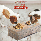 Nakkashi Handcarved Bone Print Pet Feeder - Brown
