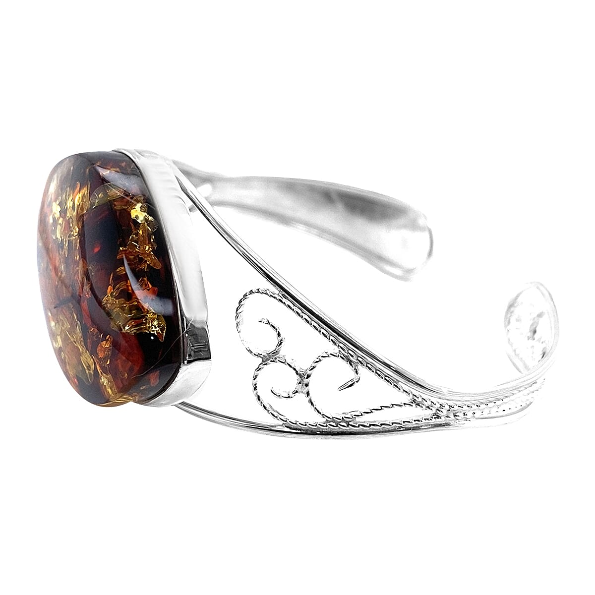 Natural Baltic Amber Bangle (Size 7) in Sterling Silver, Silver wt 20.96 Gms 6092472 0