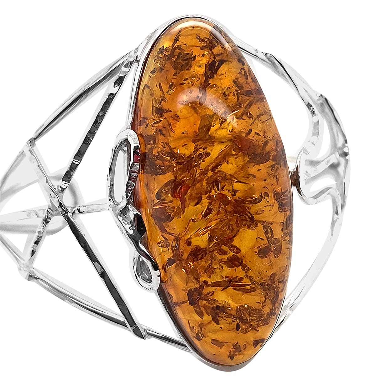 Natural Baltic Amber Cuff Bangle (Size 8) in Sterling Silver, Silver wt 24.28 Gms 6092446 1