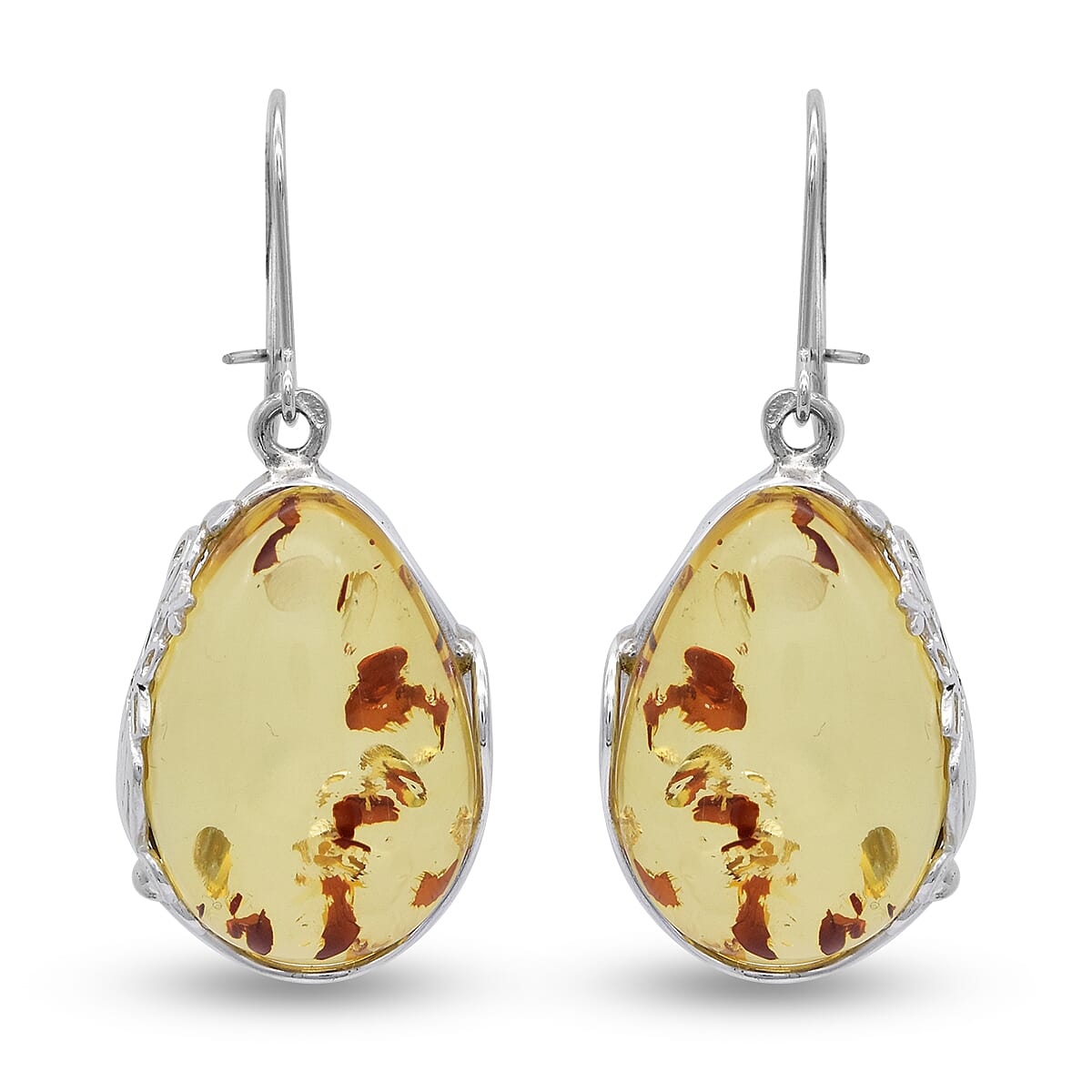 Natural Baltic Amber Hook Earrings in Sterling Silver, Silver wt 9.43 Gms 6092437 0