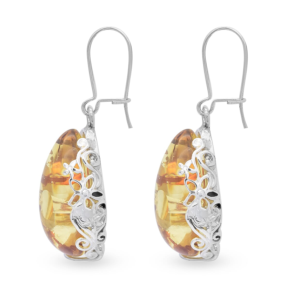 Natural Baltic Amber Hook Earrings in Sterling Silver, Silver wt 9.43 Gms 6092437 1