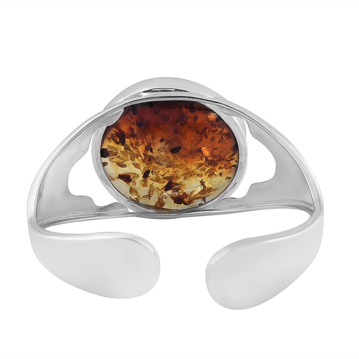 Natural Bi-Colour Baltic Amber Bangle (Size 7) in Sterling Silver, Silver Wt 12.10 Gms 6092479 3