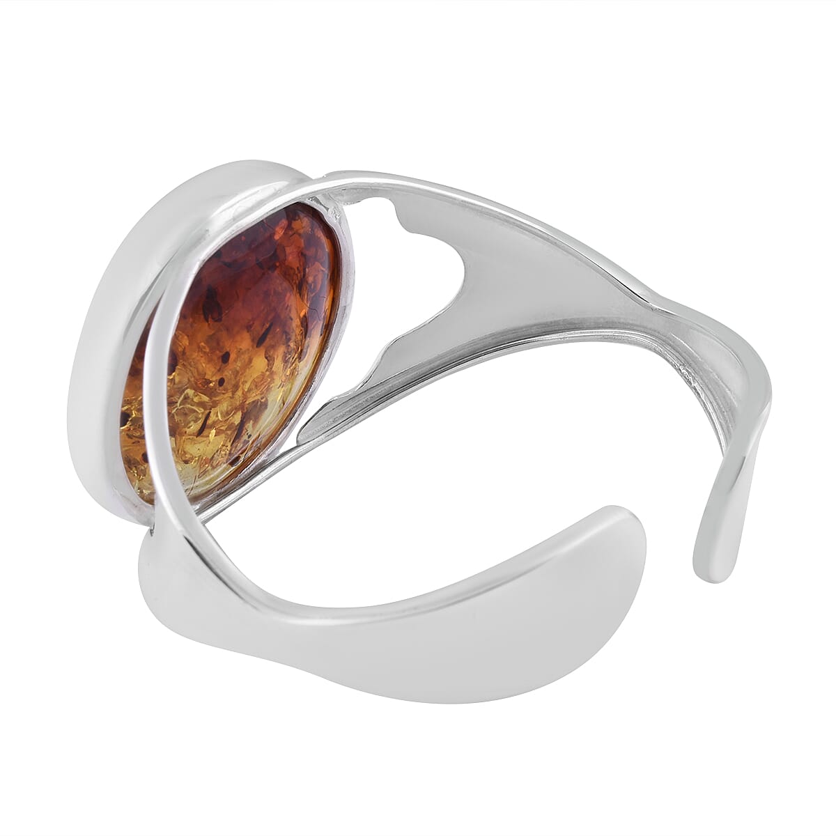 Natural Bi-Colour Baltic Amber Bangle (Size 7) in Sterling Silver, Silver Wt 12.10 Gms 6092479 8