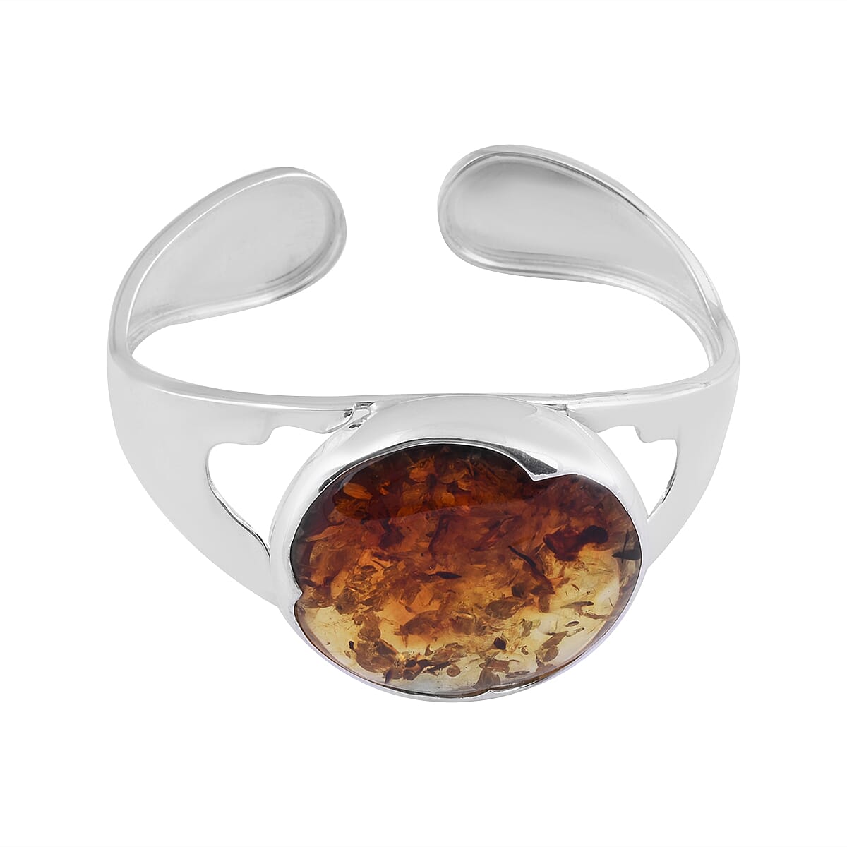 Natural Bi-Colour Baltic Amber Bangle (Size 7) in Sterling Silver, Silver Wt 12.10 Gms 6092479 9