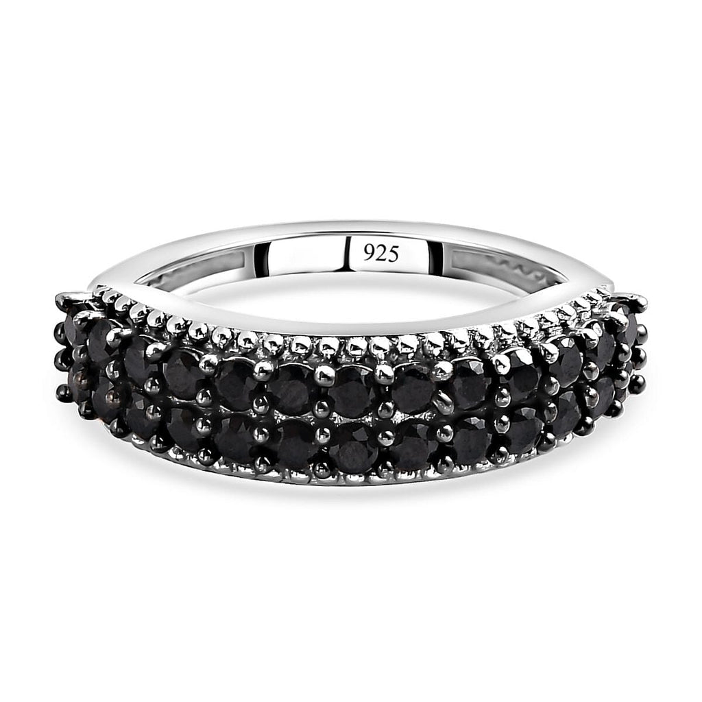 Natural Boi Ploi Black Spinel Cluster Ring in Platinum Overlay Sterling Silver 1.04 Ct.
