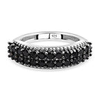 Natural Boi Ploi Black Spinel Cluster Ring in Platinum Overlay Sterling Silver 1.04 Ct.