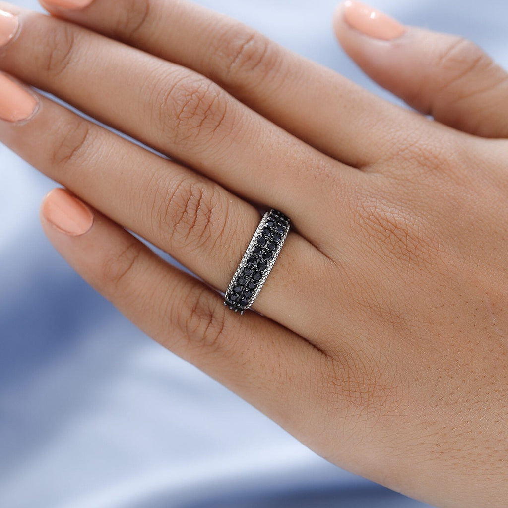 Natural Boi Ploi Black Spinel Cluster Ring in Platinum Overlay Sterling Silver 1.04 Ct.