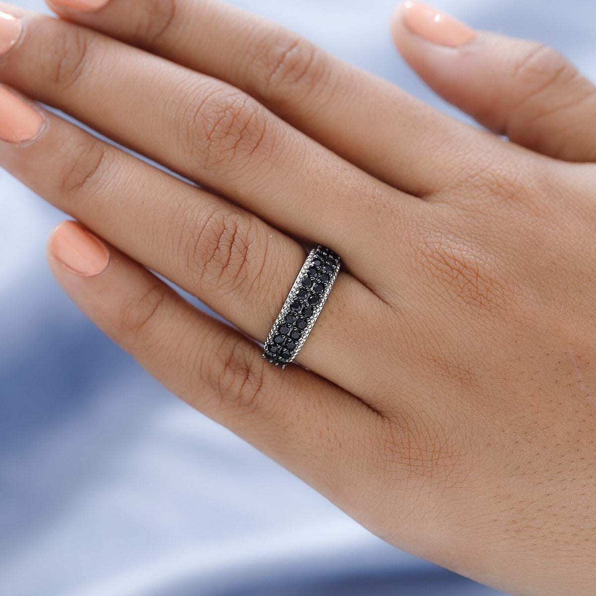 Natural Boi Ploi Black Spinel Cluster Ring in Platinum Overlay Sterling Silver 1.04 Ct. 7265306 2