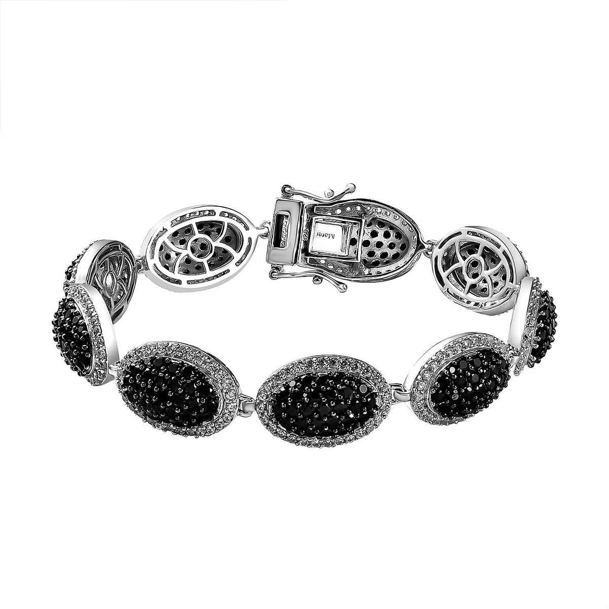 Natural Boi Ploi Black Spinel and Natural Cambodian Zircon Bracelet (Size - 7.5) in Platinum Overlay Sterling Silver 17.370 Ct 7268153 0