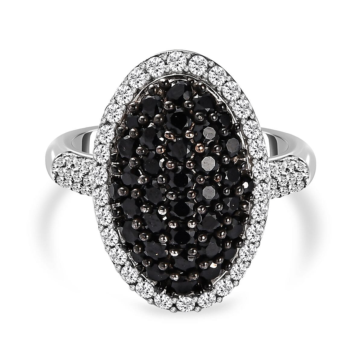 Natural Boi Ploi Black Spinel and Natural Zircon Ring in Platinum Overlay Sterling Silver 2.44 Ct. 7268128 0